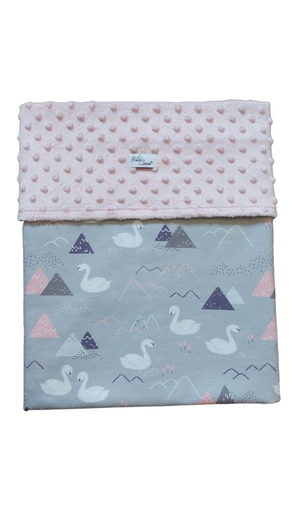 minky and cotton baby blanket with swans